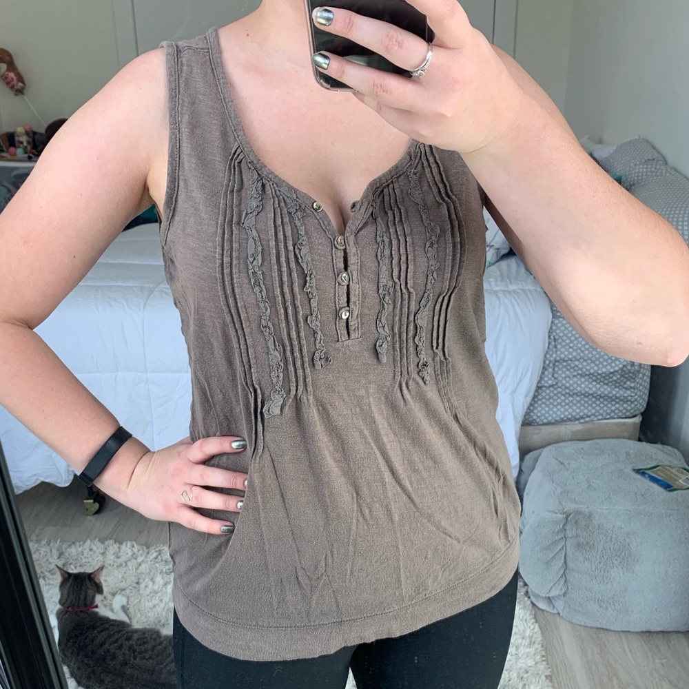 Eddie Bauer Button Up Ruffle Tank Top